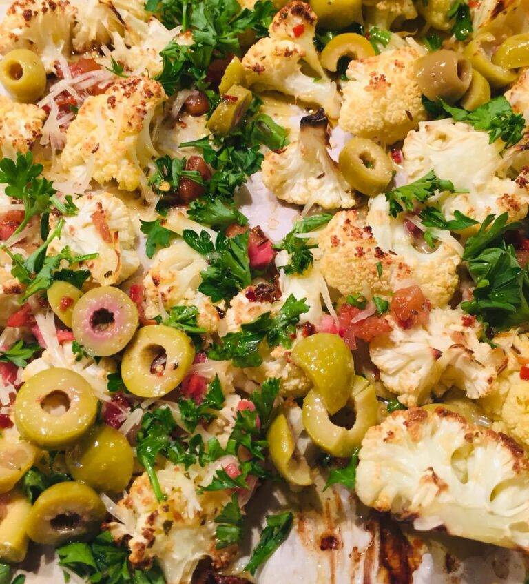 Roasted Cauliflower with Pancetta, Olives and Parmesan The Olive